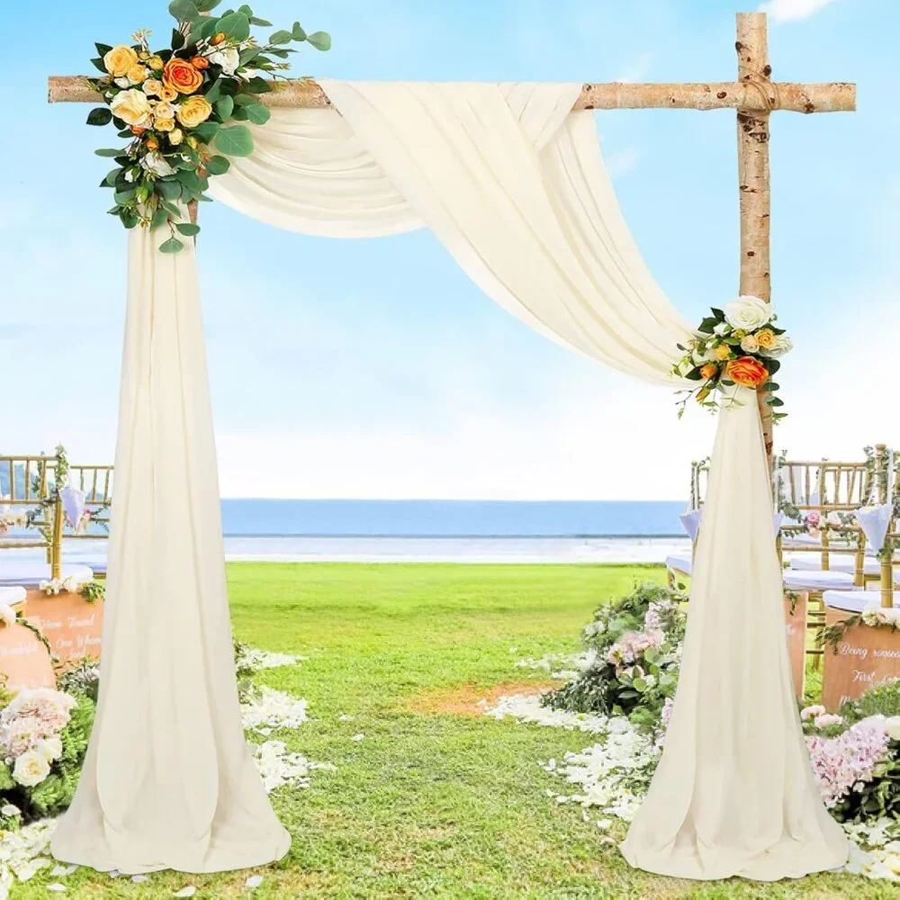 Wedding Arch Draping Fabric Ivory, White 2 Panels 6 Yards Sheer Chiffon Backdrop
